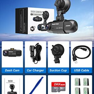 Dual Dash Cam 1080P, Dash Cam Front and Inside, Dash Camera for Cars with 32GB SD Card, Infrared Night Vision, 1.5 inch IPS Screen, Loop Recording, Accident Lock, WDR, Parking Monitor for Taxi Driver