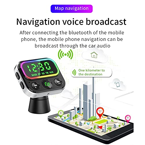 Bluetooth FM Transmitter for Car, Wireless Bluetooth Car Adapter with 1.44 Inch Display & USB 2.0 & Type-c PD Ports Supports Hands Free Calls, SIRI/Voice Assistant Function, TF Card, QC 3.0