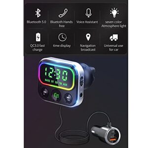 Bluetooth FM Transmitter for Car, Wireless Bluetooth Car Adapter with 1.44 Inch Display & USB 2.0 & Type-c PD Ports Supports Hands Free Calls, SIRI/Voice Assistant Function, TF Card, QC 3.0