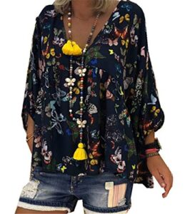 andongnywell women’s casual loose sleeve v neck blouse top floral print shirt top chiffon shirt tunics (multicolor 4,5,xx-large)