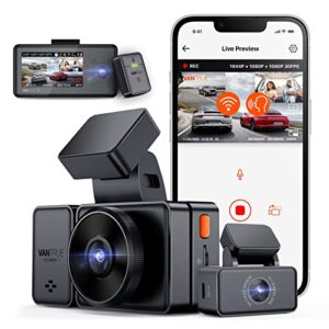 vantrue e3 2.5k 3 channel front and rear inside dash cam, 3 way wifi gps dash camera for car, 1944p+1080p+1080p, voice control, ir night vision, 24hrs parking mode, motion detection, support 512gb max