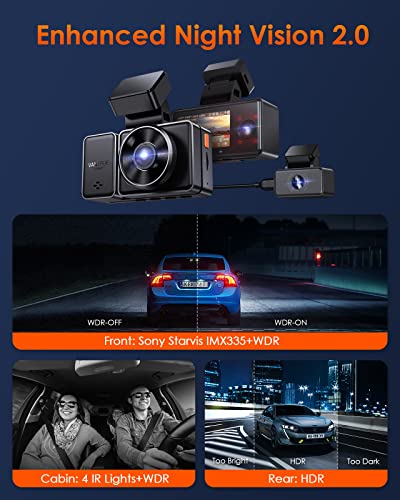 Vantrue E3 2.5K 3 Channel Front and Rear Inside Dash Cam, 3 Way WiFi GPS Dash Camera for Car, 1944P+1080P+1080P, Voice Control, IR Night Vision, 24Hrs Parking Mode, Motion Detection, Support 512GB Max