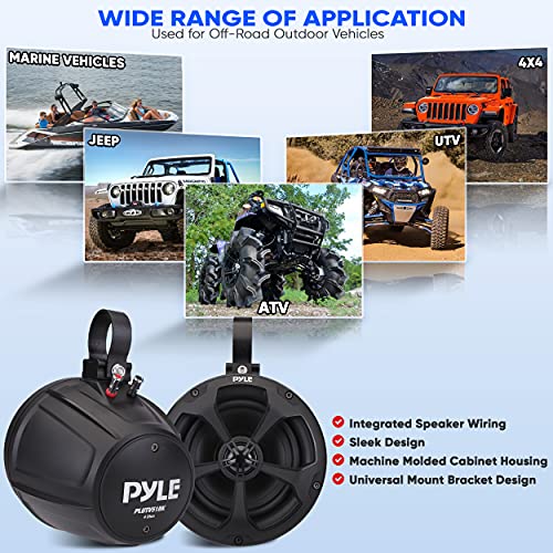 Pyle Waterproof Off-Road Speakers with Amplifier - 5.25 Inch 1000W 2-Channel Outdoor Marine Waketower, Full Range for ATV UTV Quad Jeep Boat - Pyle PLUTV52CH