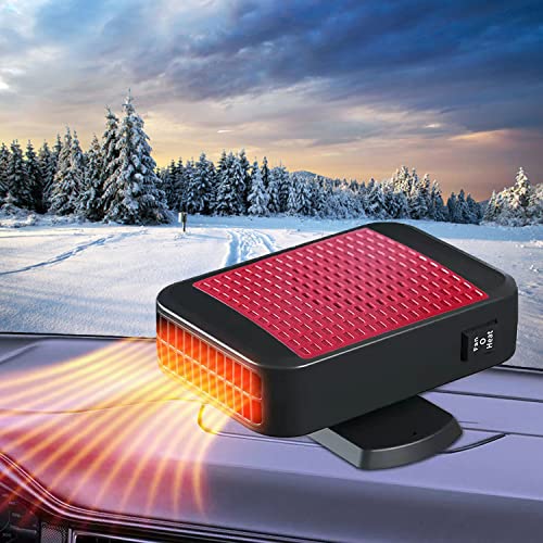 Car Heater Fan, 12V 200W Fast Heating Defrost Defogger 360 °Rotatable 2 in 1 Fast Heating & Cooling Function Defrosting Electric Heater Fan with Cigarette Lighter Plug