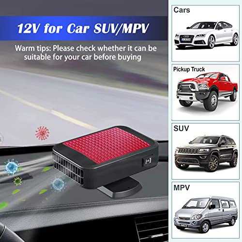 Car Heater Fan, 12V 200W Fast Heating Defrost Defogger 360 °Rotatable 2 in 1 Fast Heating & Cooling Function Defrosting Electric Heater Fan with Cigarette Lighter Plug