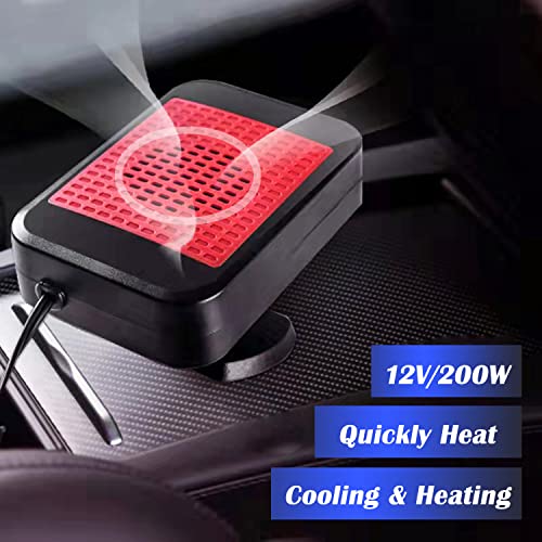 Car Heater Fan, 12V 200W Fast Heating Defrost Defogger 360 °Rotatable 2 in 1 Fast Heating & Cooling Function Defrosting Electric Heater Fan with Cigarette Lighter Plug