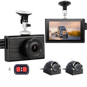vsysto upgrade 3ch truck dash camera system dvr recorder waterproof vehicle backup camera 1080p front&sides&rear view security camera for semi truck trailer van rvs 3.0” monitor infrared night vision