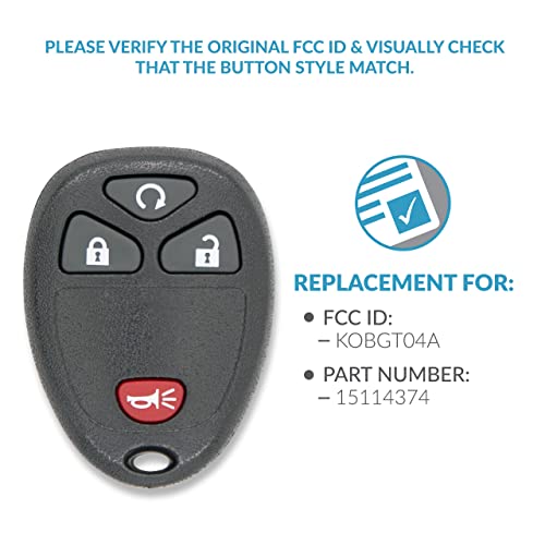 Keyless2Go Replacement for New Keyless Entry with Remote Start Car Key Fob for Select Vehicles with 15114374 KOBGT04A