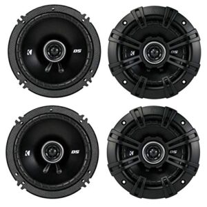 kicker d-series 5.25 inch 200w max power steel 2 way 4-ohm coaxial automobile vehicle audio speakers for car doors, black, 4 pack