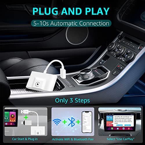 [2023 Newest] Wireless CarPlay Adapter, CarPlay Dongle for Factory Wired CarPlay Cars, Convert Wired to Wireless CarPlay, Plug & Play Auto Connect No Delay Online Update for Cars Year 2016-2023