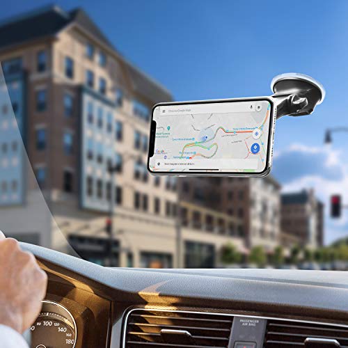 1Zero Magnetic Phone Car Mount with Quick Extension Telescopic Arm, Hands-Free Windshield Dashboard Cell Phone Holder for Car Compatible with iPhone Smartphone, Sticky Suction Cup, 6 Strong Magnets