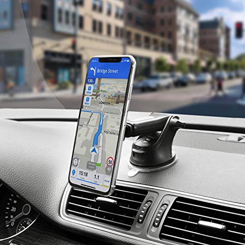 1Zero Magnetic Phone Car Mount with Quick Extension Telescopic Arm, Hands-Free Windshield Dashboard Cell Phone Holder for Car Compatible with iPhone Smartphone, Sticky Suction Cup, 6 Strong Magnets