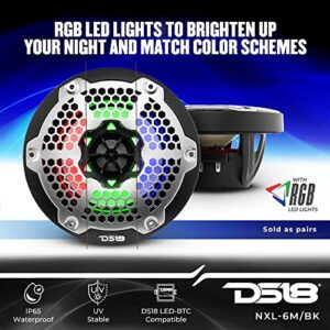 DS18 Hydro NXL-6M/BK - High End Mesh Grill Coaxial Speaker Pair - 2-Way Car Speaker with Integrated RGB Lights - 300 Watt Car Audio System - Water Resistant Speakers - 6 Inches, Black