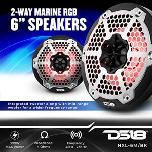 DS18 Hydro NXL-6M/BK - High End Mesh Grill Coaxial Speaker Pair - 2-Way Car Speaker with Integrated RGB Lights - 300 Watt Car Audio System - Water Resistant Speakers - 6 Inches, Black