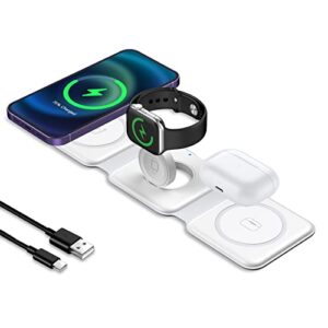 betim 3 in 1 wireless charger, magnetic foldable 3 in 1 charging station,fast wireless charging pad, compatible with iphone 14/pro/max/plus/13/12/xr/xs/x/8plus series, iwatch, airpods 3/2/pro (white)