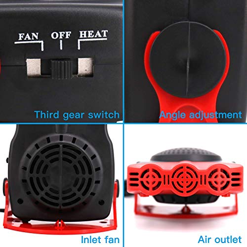 Car Heater, Portable 12V 150W Car Fan 2 in 1 Fast Heating & Cooling with Air Purification Function Plug-in Cigarette Lighter Car Defroster(Red)