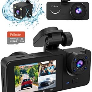 3 Channel Dash Cam Front and Rear Inside,1080P Full HD 170 Deg Wide Angle Dashboard Camera with 32GB SD Card,2.0 inch IPS Screen,Built in IR Night Vision,G-Sensor,Parking Mode,Loop Recording