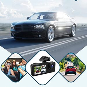 3 Channel Dash Cam Front and Rear Inside,1080P Full HD 170 Deg Wide Angle Dashboard Camera with 32GB SD Card,2.0 inch IPS Screen,Built in IR Night Vision,G-Sensor,Parking Mode,Loop Recording