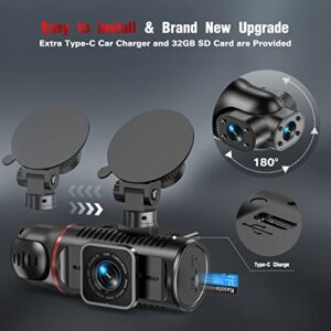 3 Channel Dash Cam Front and Rear Inside, Kussla FHD 1080P Dash Camera for Cars with SD Card, Rotatable Dashcam with Super Night Vision, Loop Recording, G-Sensor, WDR, Motion Detection