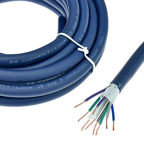 Conext Link MSC918-20 20 Feet 9 Conductors Blue Speed Wire Primary Wire Speaker Cable 18 AWG Gauge GA 100% OFC Copper Stranded Trailer （11993）