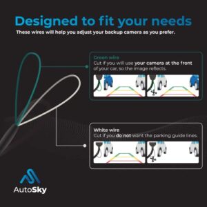 AutoSky Reverse Backup Camera HD Wide View Angle Universal Car Front Side Rear View Camera - 2 Installation Option - Removable Parking Lines - Mirror or Non-Mirror Image