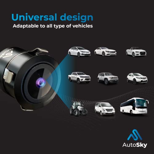 AutoSky Reverse Backup Camera HD Wide View Angle Universal Car Front Side Rear View Camera - 2 Installation Option - Removable Parking Lines - Mirror or Non-Mirror Image