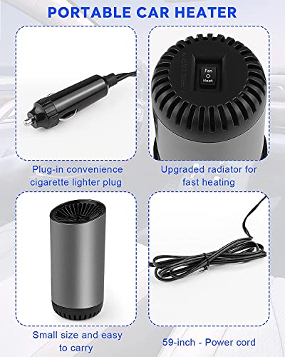 Car Heater Defroster- Portable Car Space Heater, Windshield Defroster Defogger, Heating and Cooling Fan with 12V 150W Thermostat, 3-Outlet USB Plug in Cigarette Lighter for Car SUV Truck