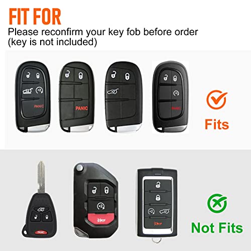 Slohif for Jeep Key Fob Cover Keychain Accessories for Grand Cherokee Renegade Chrysler 200 300 Dodge RAM Durango Charger Challenger Journey Dart Fiat 5 Buttons, Leather Case+D-Ring+Hook(Black)