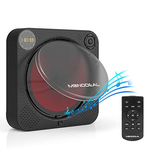 CD Player with Bluetooth, MONODEAL Portable Rechargeable CD Player with Built-in Speakers, Wall CD Player for Home, CD Player for Car and Outdoors (with Remote Control and Built-in FM Radio)