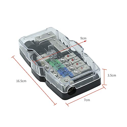 4-Way Car Audio Stereo with Ground Mini ANL Fuse Box Holder Distribution Blocks 0/4GA Fuses Holder 30A 60A 80Amp, LED Indicator