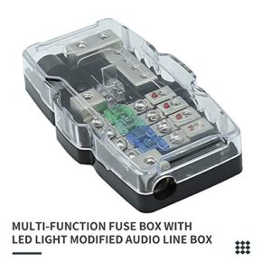 4-Way Car Audio Stereo with Ground Mini ANL Fuse Box Holder Distribution Blocks 0/4GA Fuses Holder 30A 60A 80Amp, LED Indicator