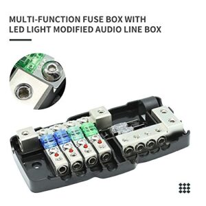 4-Way Car Audio Stereo with Ground Mini ANL Fuse Box Holder Distribution Blocks 0/4GA Fuses Holder 30A 60A 80Amp, LED Indicator