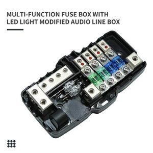 4-Way Car Audio Stereo with Ground Mini ANL Fuse Box Holder Distribution Blocks 0/4GA Fuses Holder 30A 60A 80Amp, LED Indicator