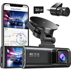 REDTIGER Dash Cam Front Rear, 4K/2.5K Full HD Dash Camera for Cars, Free 32GB SD Card, Built-in Wi-Fi GPS, 3.18” IPS Screen, Night Vision, 170°Wide Angle, WDR, 24H Parking Mode