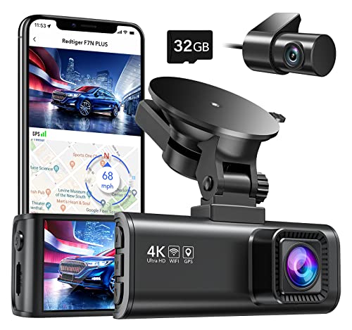 REDTIGER Dash Cam Front Rear, 4K/2.5K Full HD Dash Camera for Cars, Free 32GB SD Card, Built-in Wi-Fi GPS, 3.18” IPS Screen, Night Vision, 170°Wide Angle, WDR, 24H Parking Mode