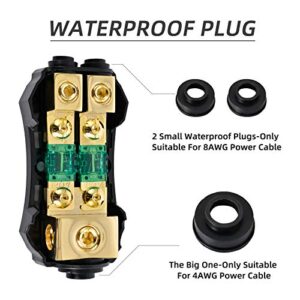 LEIGESAUDIO Copper 0/4 Gauge to 4/8 Gauge 60 Amp Mini ANL 2 Way Fuse Holder Distribution Block