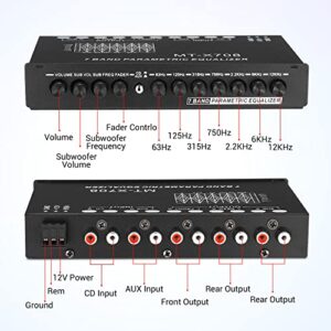 Facmogu 7-Band Car Audio Equalizer, Adjustable 7 Bands EQ Car Amplifier Graphic Equalizer with CD/AUX Input Select Switch, Front/Rear + Sub Output, for Boat RV RTV Motorcycle Car Stereo Tone Control