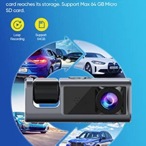 3 Channel Dash Cam Front and Rear Inside, 1080P Dash Camera for Cars, Dashcam Three Way Triple Car Camera with IR Night Vision, Loop Recording, G-Sensor, Parking Monitor, 24 Hours Recording