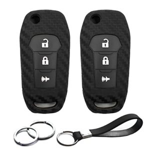 INFIPAR 2pcs Compatible with Flip 3 Buttons 2022 2021 2020 Ford Explorer Ranger F-150 F-250 F-350 F-450 F-550 Super Duty EcoSport Carbon Fiber Looks Silicone Case Cover Protector Keyless Remote