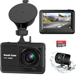 dash cam front and rear, mini dash cam 1080p full hd with 32gb sd card, 2.45 inch ips screen, 2 mounting ways, night vision, wdr, accident lock, loop recording, parking monitor, motion detection