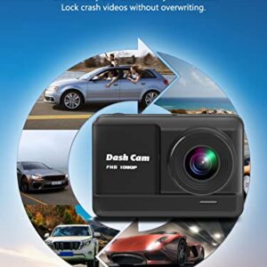 Dash Cam Front and Rear, Mini Dash Cam 1080P Full HD with 32GB SD Card, 2.45 inch IPS Screen, 2 Mounting Ways, Night Vision, WDR, Accident Lock, Loop Recording, Parking Monitor, Motion Detection