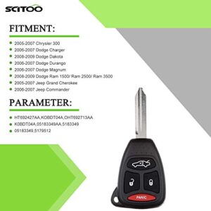 SCITOO Compatible with Keyless Shell, 2X Replacement Keyless Entry Remote Head Key Combo Fob Shell Case Transmitter Uncut Blade for Dodge for Jeep K0BDT04A