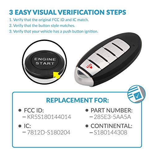 Keyless2Go Replacement for 5 Button Proximity Smart Key for Nissan KR5S180144014 / IC 204 / 285E3-5AA5A