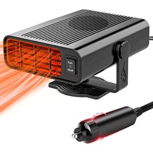 car heater, 2 in 1 car fans with heating & cooling modes for fast heating defrost defogger car windshield, 12v 150w portable car heaters automobile windscreen fan in cigarette lighter