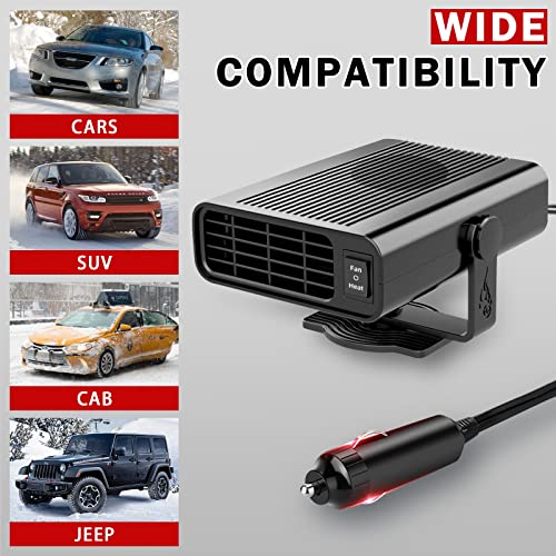 Car Heater, 2 in 1 Car Fans with Heating & Cooling Modes for Fast Heating Defrost Defogger Car Windshield, 12V 150W Portable Car Heaters Automobile Windscreen Fan in Cigarette Lighter