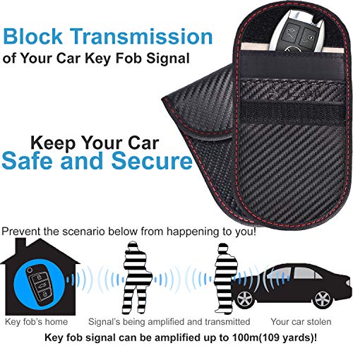 Faraday Bag for Key Fob (2 Pack), TICONN Faraday Cage Protector - Car RFID Signal Blocking, Anti-Theft Pouch, Anti-Hacking Case Blocker (Carbon Fiber Texture)