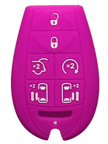 RUNZUIE Silicone Keyless Entry Remote Key Fob Cover Case Protector Shell Fit for Dodge Grand Caravan Charger Challenger Durango Journey Ram Magnum Jeep Town Country Purple 7 Buttons