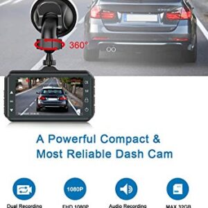 Dash Cam Front and Rear CHORTAU Dual Dash Cam 3 inch Dashboard Camera Full HD 170° Wide Angle Backup Camera with Night Vision WDR G-Sensor Parking Monitor Loop Recording Motion Detection