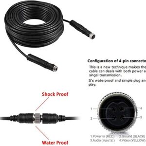 Backup Camera Cable 4PIN Video Power Aviation Extension Wire for Vehicle Car Camper Bus Van Truck Motorhome Trailer RV Reverse Rearview Monitor CCTV System Waterproof Shock Proof 49.2ft(15m)