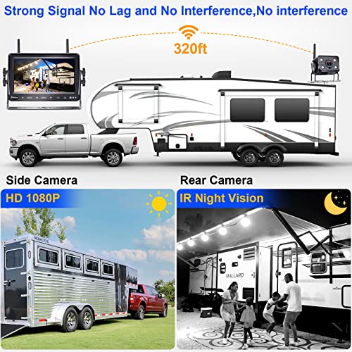 DoHonest RV Backup Camera Wireless HD 1080P 7'' Rear View DVR Monitor Kit 4 Channels Bluetooth Trailer Reverse Cam Adapter for Furrion Pre-Wired RVs Truck Van Infrared Night Vision Waterproof S19